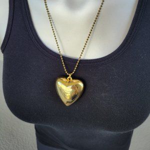 Faux Gold Puffy Vintage Heart Pendant Necklace